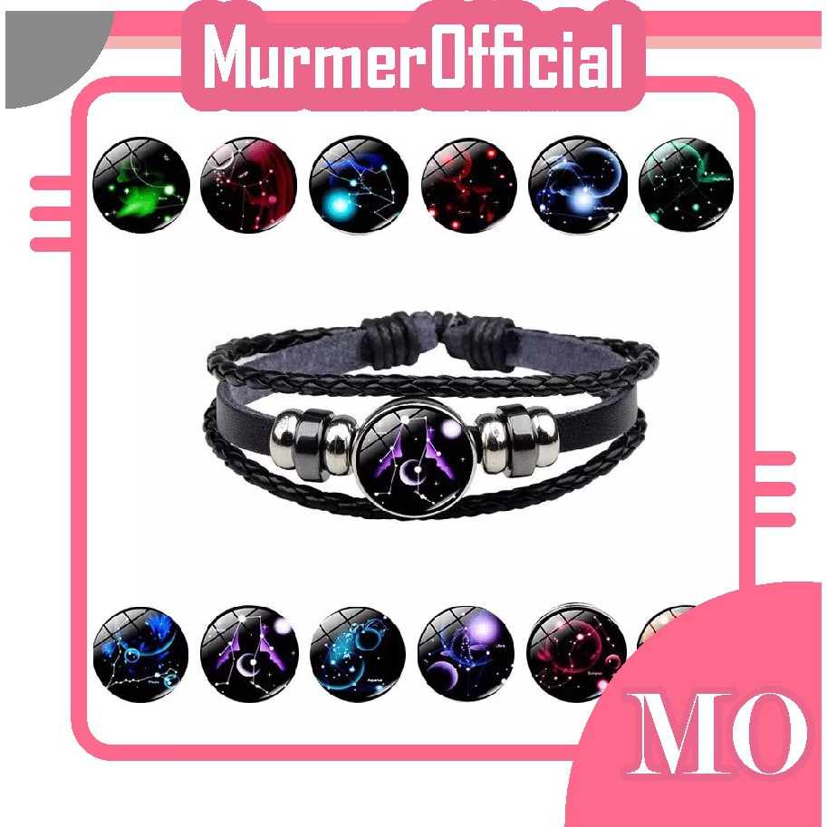 MurmerOfficial A004 Gelang Zodiak Tangan Wanita Pria kepang Zodiac Fashion Korea Glow Import Murah