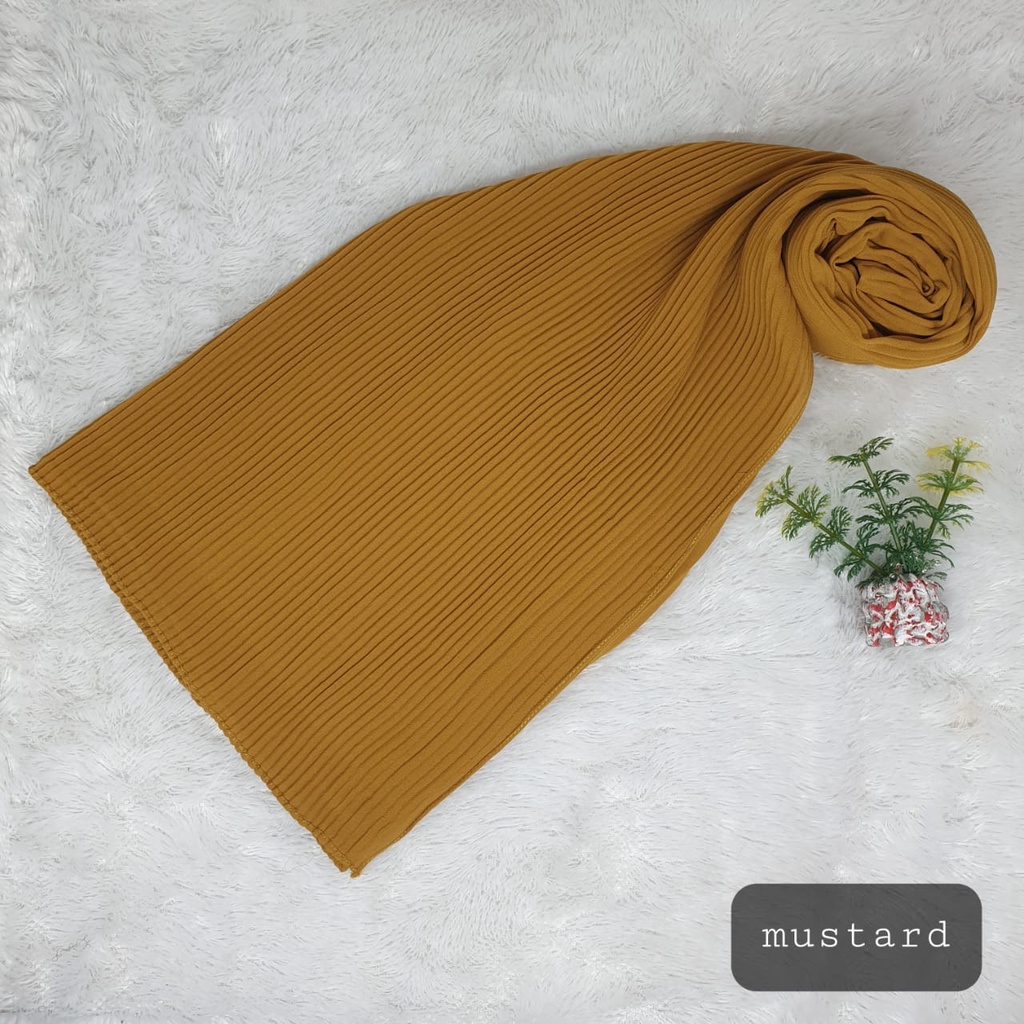 Pashmina Plisket Ceruty Babydol Full Plisket Lidi Tanpa Lipatan-MUSTARD
