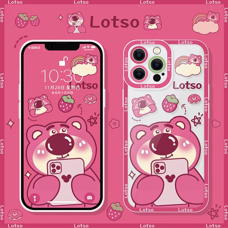 Soft Case Silikon TPU Transparan Motif Beruang Strawberry Untuk iPhone 14 13 12 Mini 11 Pro X XR XS Max SE 6 6S 7 8 Plus