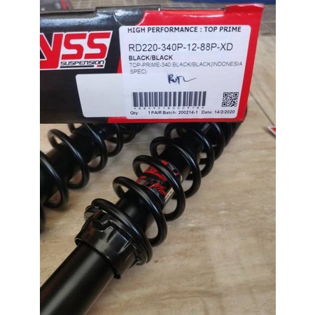 YSS SKOK SHOCK BREAKER SHOCKBREAKER YSS TOP PRIME 340P BLACK/BLACK ( HITAM ) SHOGUN GRAND DLL ORI OR