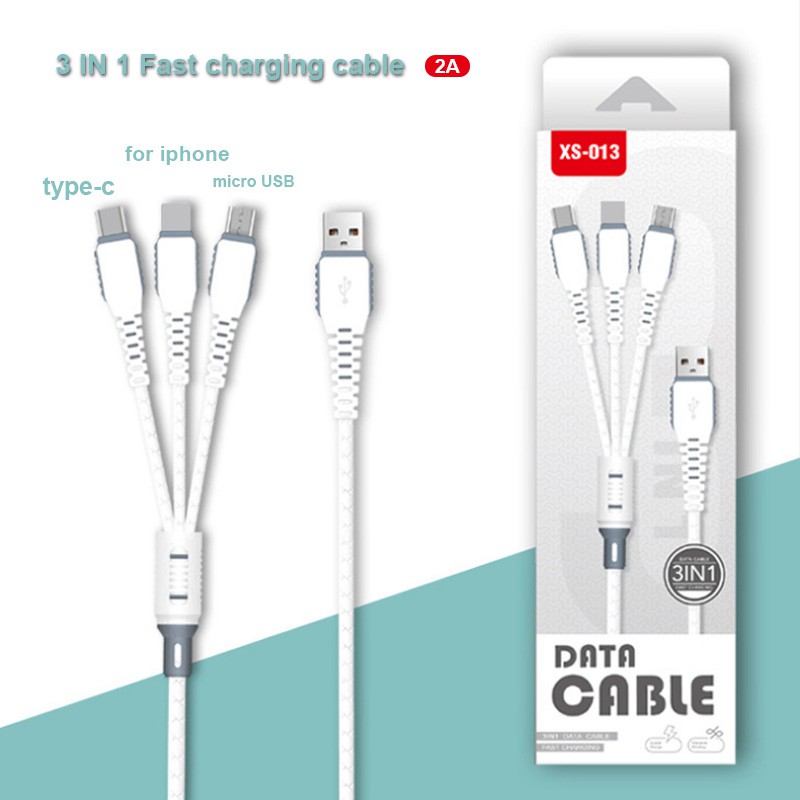 Kabel Data 3 in 1 USB tipe C Micro USB Lightning USB Kabel