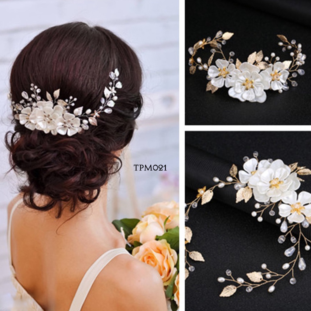 [BEST SELLER] AKSESORIS TIARA PESTA PENGANTIN BUNGA SIMPLE WEDDING BUNGA SILVER TPM021A