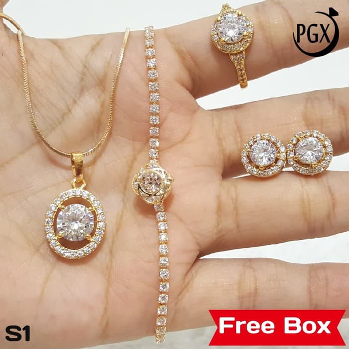 S1 Set Perhiasan Imitasi Xuping Lapis Emas -Paket Cincin Anting Kalung