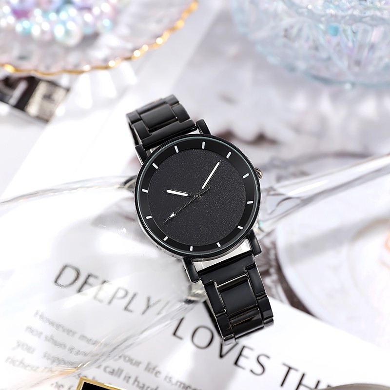 Jam Tangan Rantai Hitam Untuk Wanita Dan Pria Analog Quartz Fashion Import