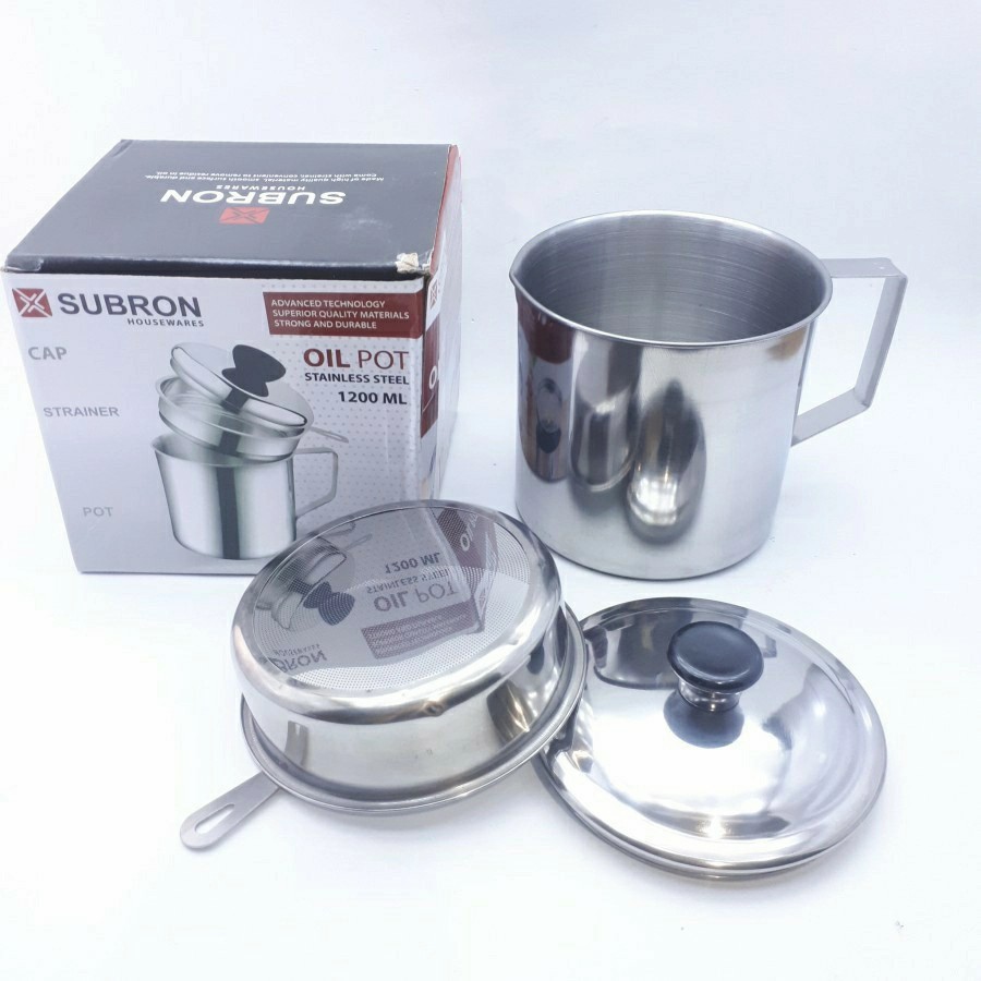 (MAINANKYU) Oil Pot Stainless 1200 Ml Saringan Minyak Tempat Minyak 12CM Serbaguna