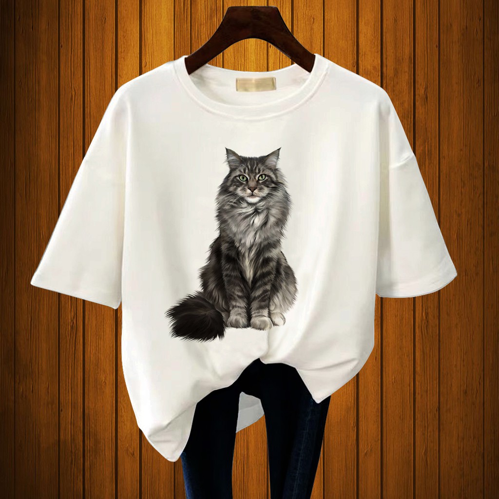 CALVIERO SHOP - BAJU KAOS WANITA DEWASA PRINT CATS 3D CASUAL