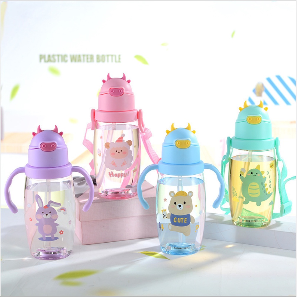 LED - BOTOL ANAK MOTIF SAPI DENGAN LAMPU LED KARAKTER 550ML 2 IN 1 TALI DAN GAGANGBOTOL MINUM ANAK