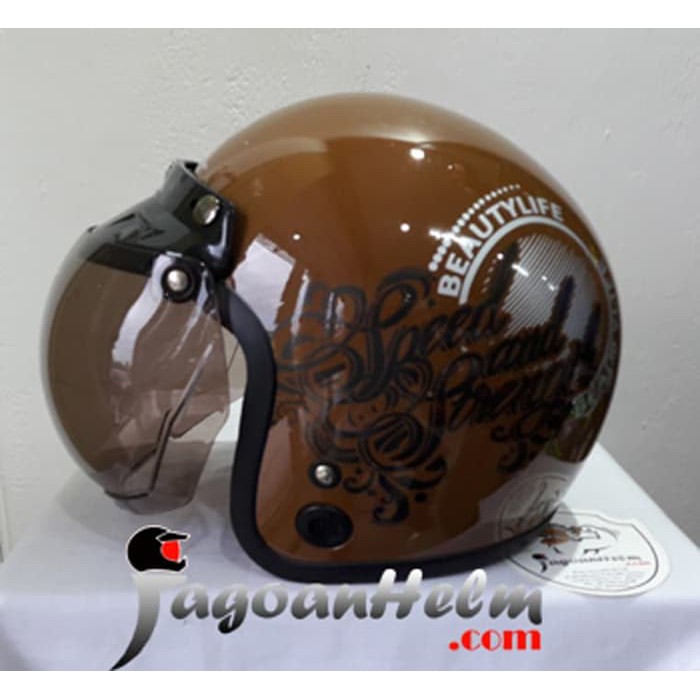 MVSTAR HELM RETRO Beauty Life | Brown Black | OSBE CEMBUNG Mode BOGO