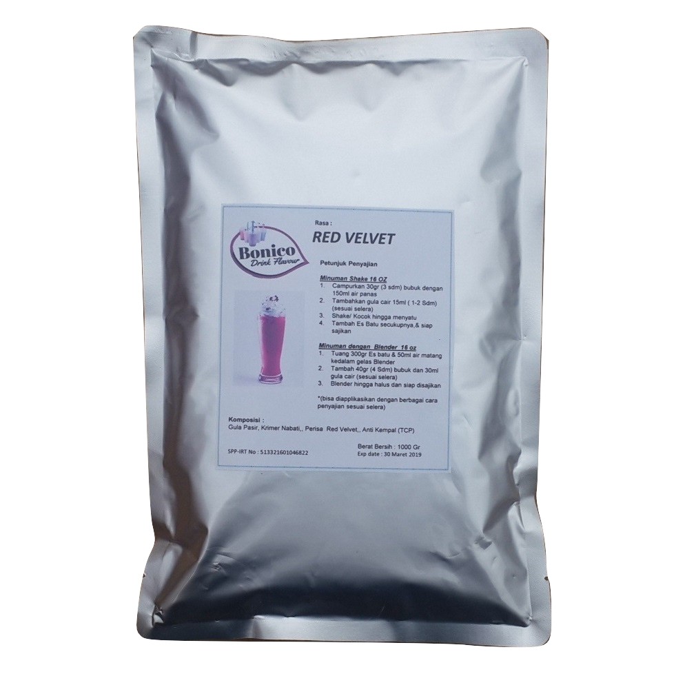 

BONICO RED VELVET powder 1Kg Bubuk minuman drink flavor powder Ice blend Milk Shake Smoothies