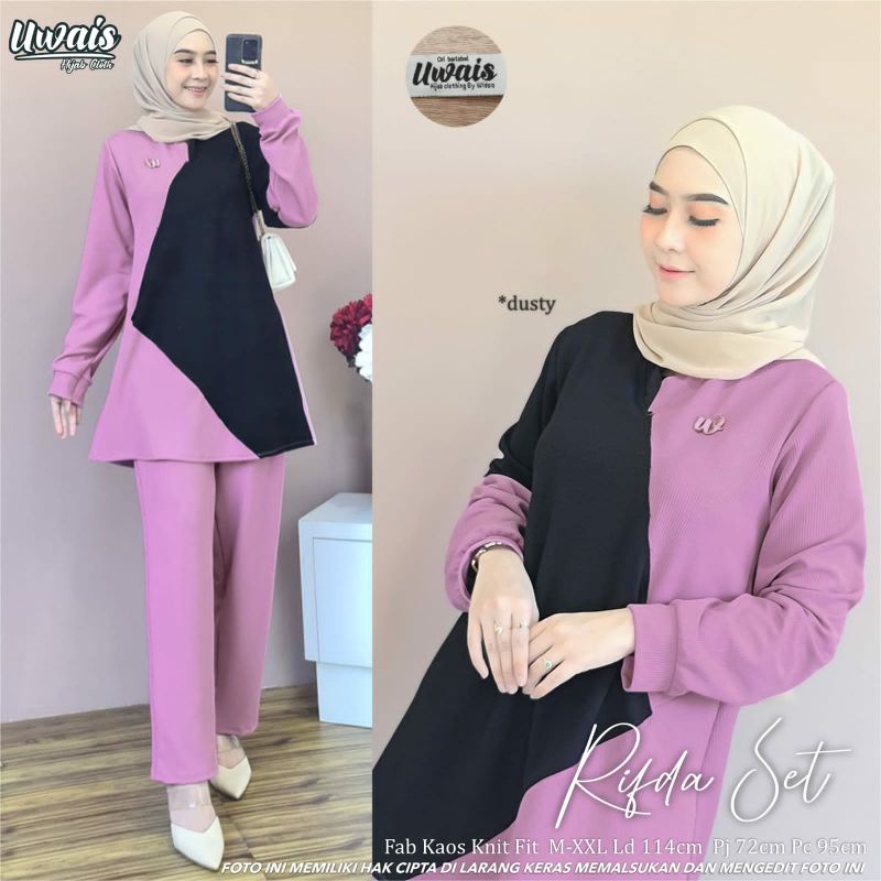 RIFDA SET ORI UWAIS HIJAB // SETELAN KAOS CELANA WANITA ONE SET CASUAL TERLARIS