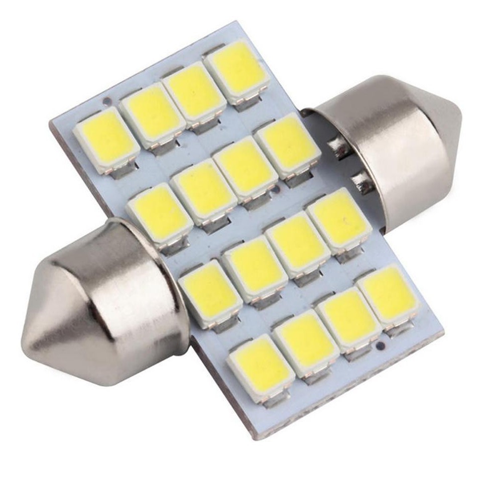 1pcs Lampu Mobil 31MM 16SMD 3528 1210 Mobil LED Pointer Ganda Atap Cahaya