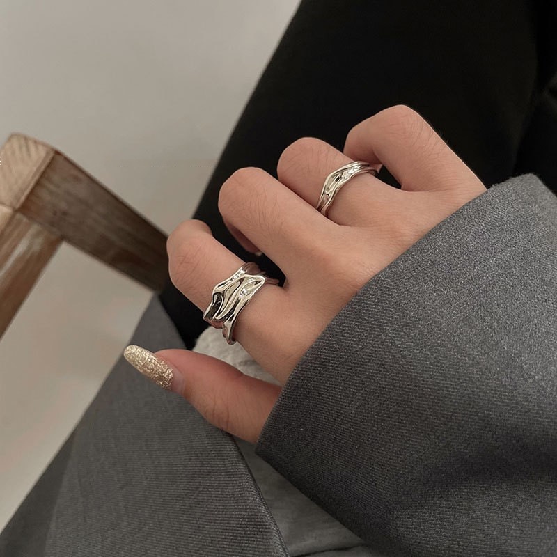 Cincin Geometris Irregular Gaya Retro Hip-Hop Untuk Aksesoris