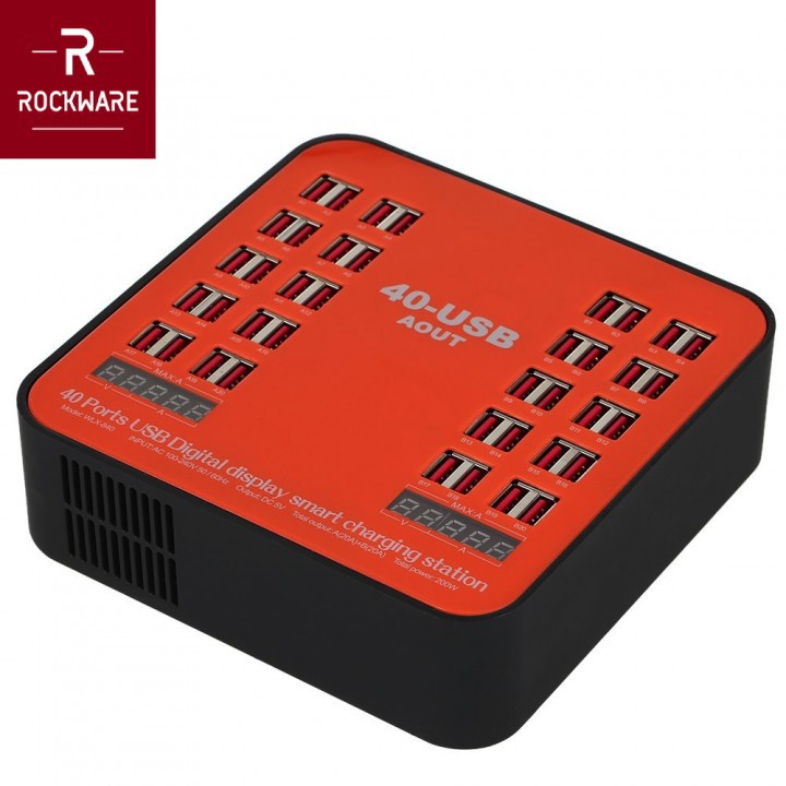 ROCKWARE WLX-840 - USB Wall Smart Charging Station 40 Port 200W 30A