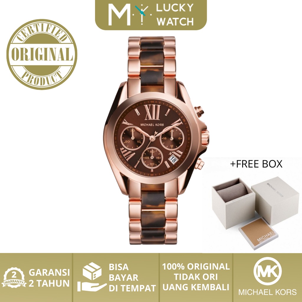 [ Ori - Garansi 2 Thn ] MK5944 Jam Tangan Wanita Rosegold Ceramic Brown