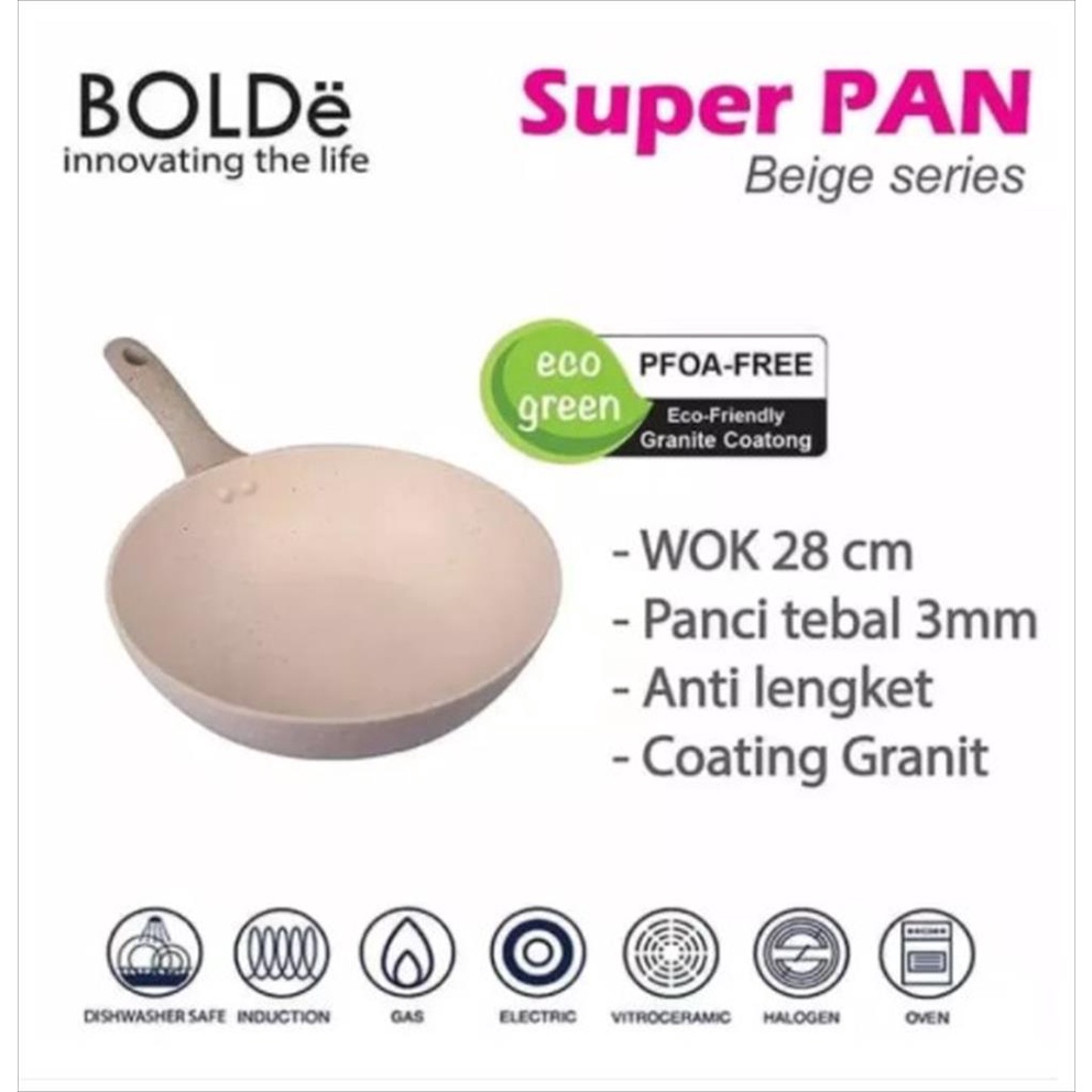 BOLDe Super Pan Wok Pan Granite 28 CM Beige - Panci Wajan Penggorengan 28CM Anti Lengket