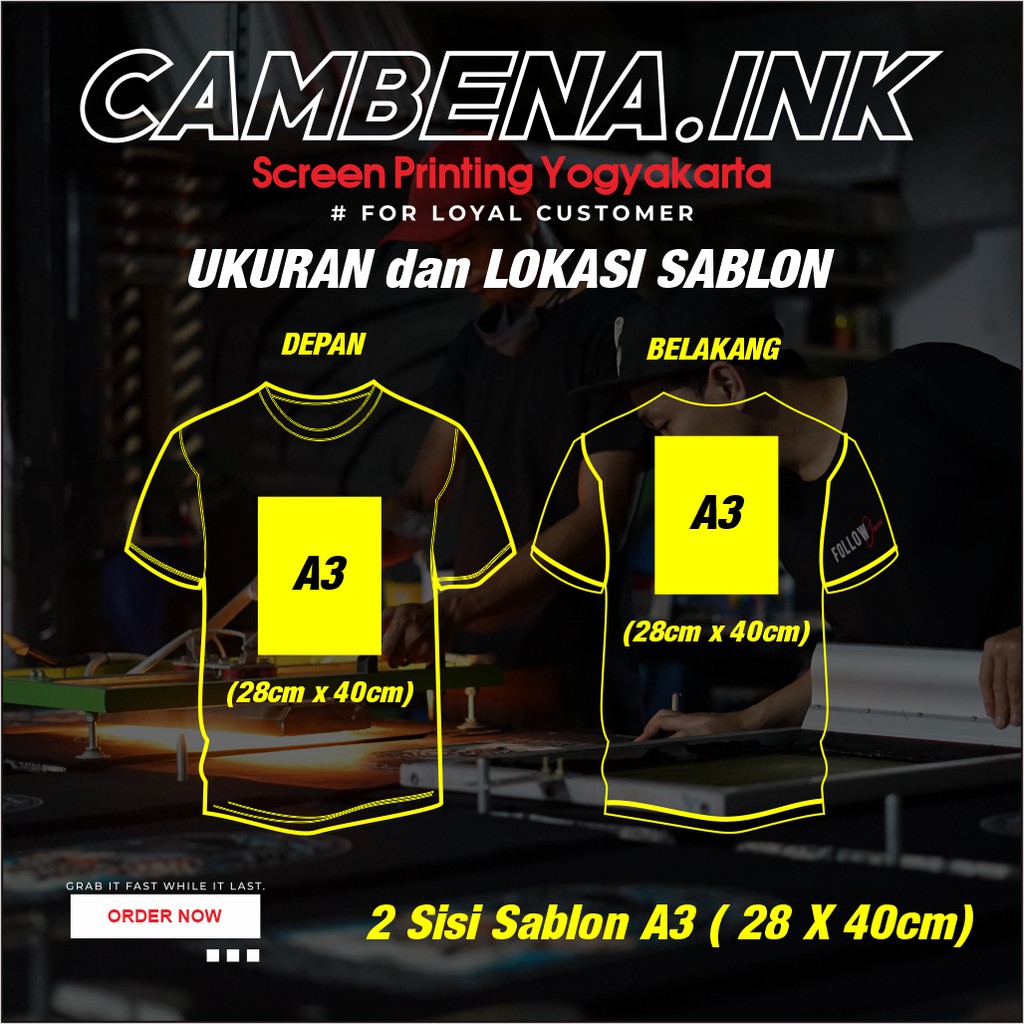 Kaos Custom Design suka-suka 2 sisi (A3 dan A3)