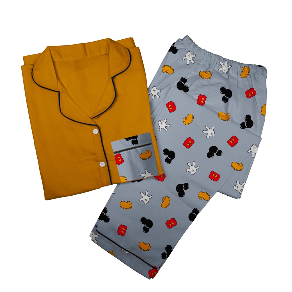 Baju Tidur Piyama Wanita Dewasa Setelan CP Motif Trendy-CPL MICKEY GREY COMB
