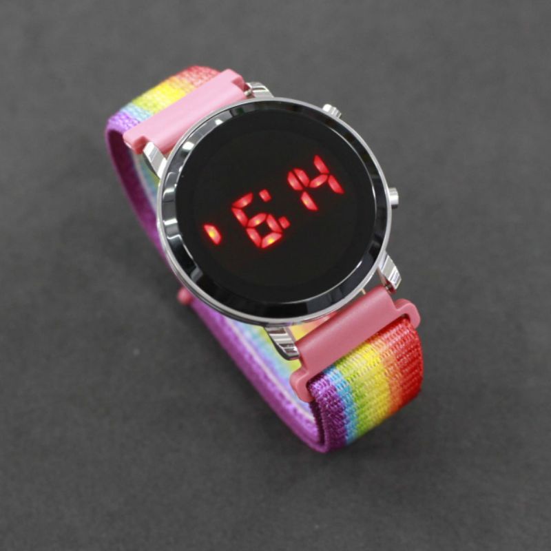 Jam Led kanvas bulat free gift box-Mrh PLG KNV BLT SIL