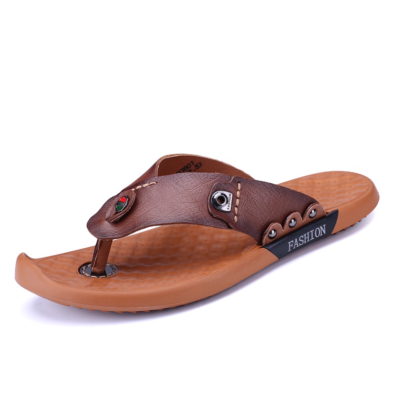 100% Kulit Asli COD Sandal Jepit Pria Olahraga Sandal Outdoor Fashion Karet Rumah Sandal Santai Pria Sepatu Keren 040