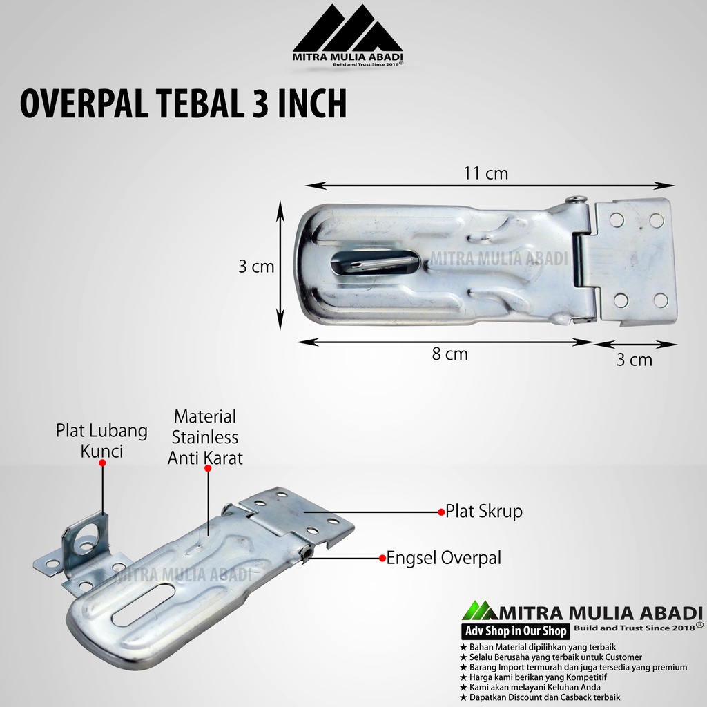 Overpal Tebal 3&quot; / Grendel Gembok / Slot Gembok