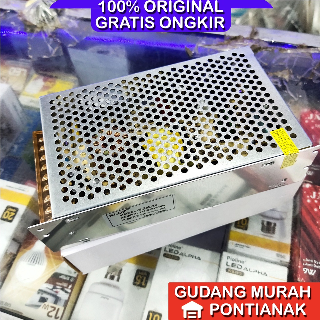 Adaptor 12V 20A power supply KLOP cocok untuk LEd strip CCTV dan elektronik 12V lainnya