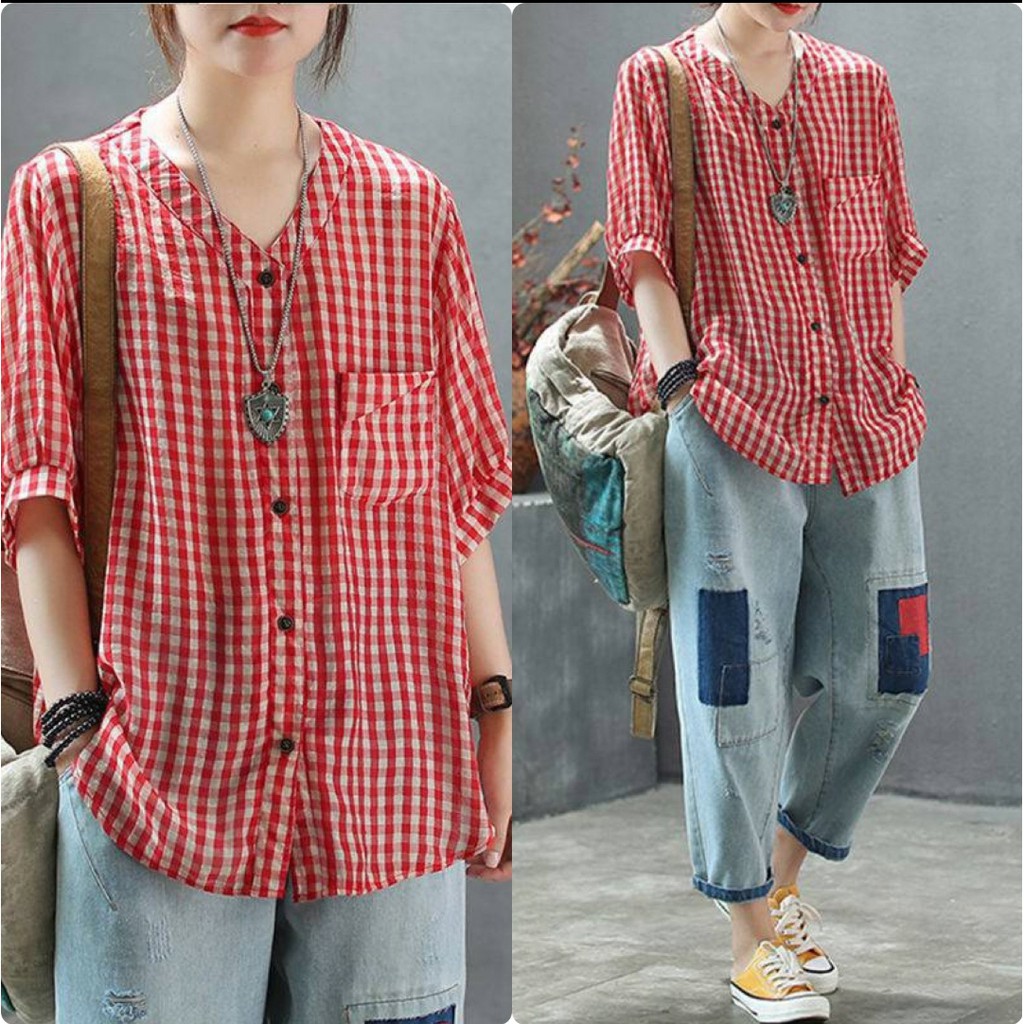 FWG - BLOUSE ADEOLA / BLOUSE KOTAK / BLUS / BLOUSE KATUN / BLOUSE WANITA KOTAK