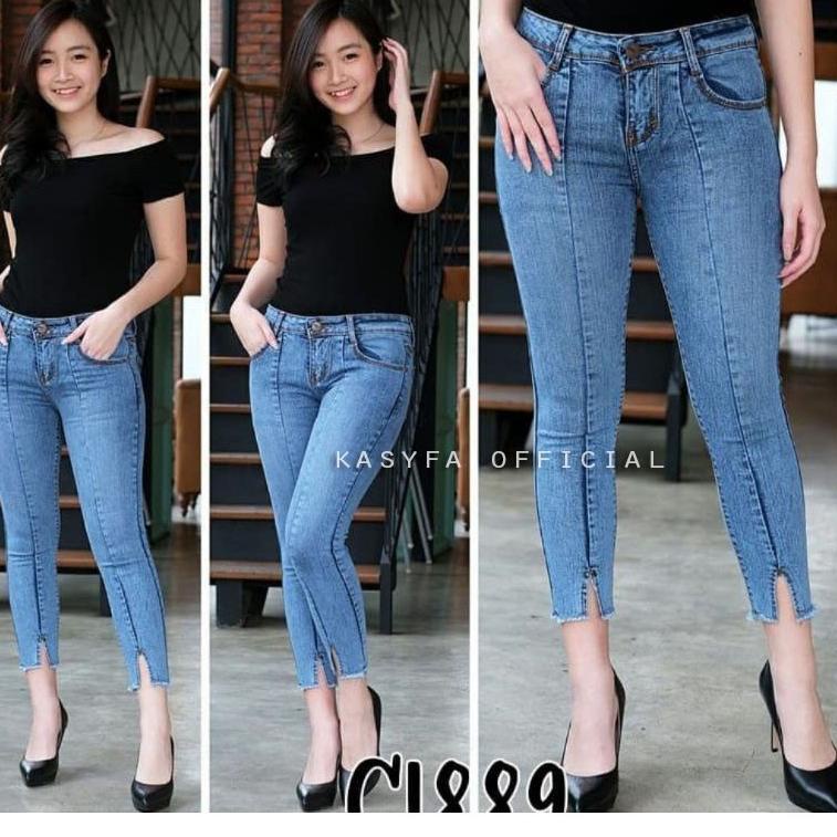 KF - RAISA CELANA JEANS SNOW 7/9 BELAH TULANG  // JEANS SNOW FRONT LINE BELAH "GNQ.01Jl22υ"