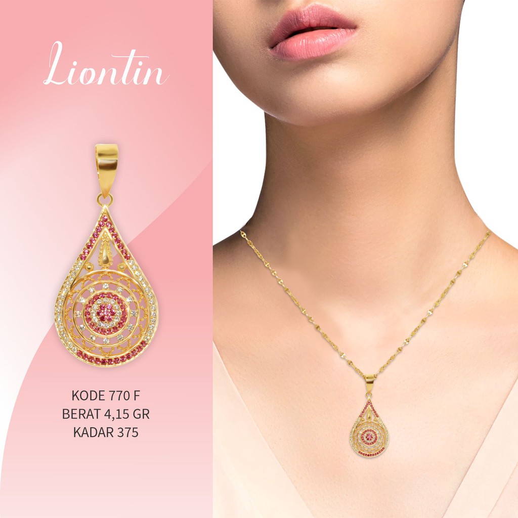 LIONTIN TETES VARIASI BATU WARNA EMAS ASLI 770 F KADAR 375