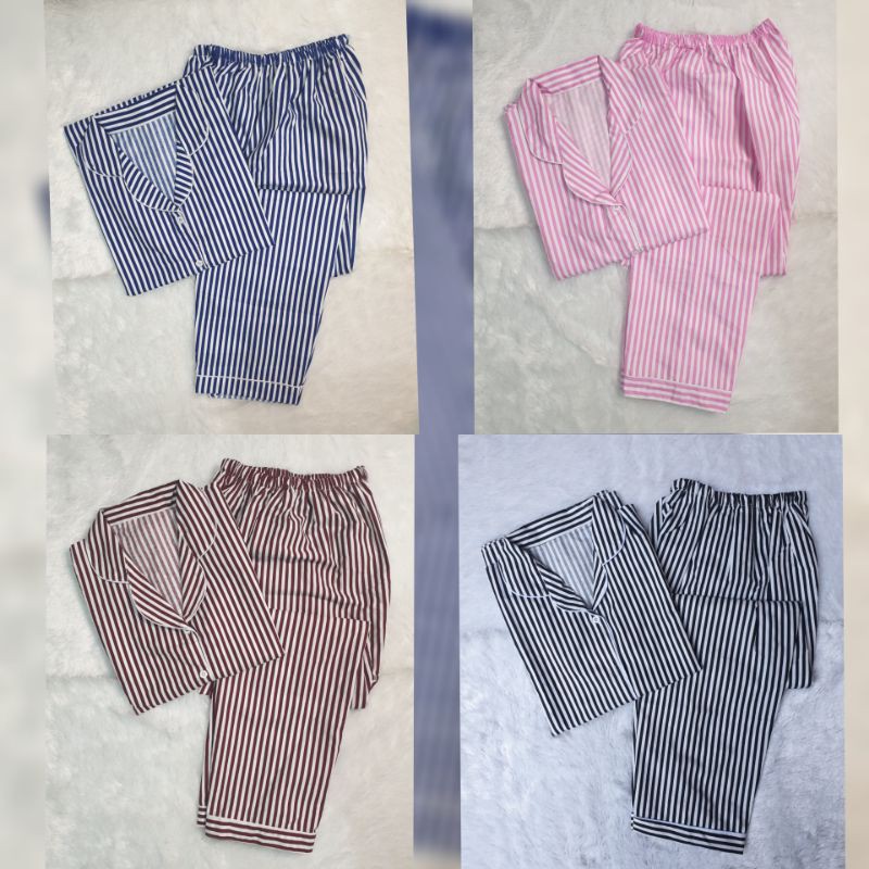 Baju Tidur Piyama Wanita/Cewek Pajamas Dewasa Katun Motif Kekinian Salur/Stripe/Kotak Guillen