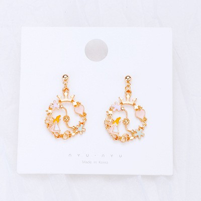 LRC Anting Tusuk Fashion Pink Flower Shape Decorated Earrings F12716