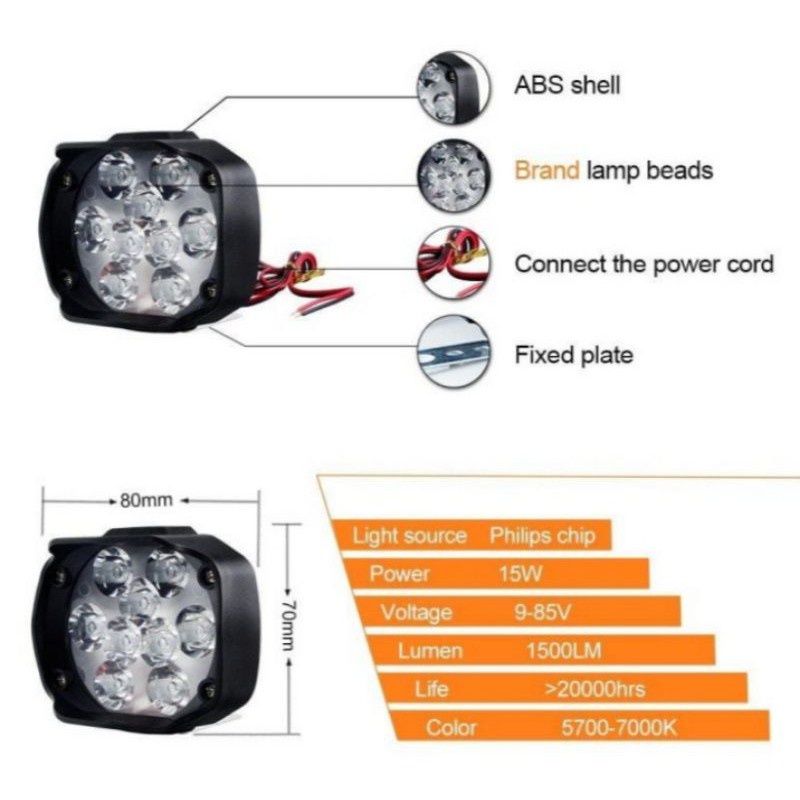 LAMPU SOROT 6 MATA 9 MATA 12 VOLT UNTUK SEPEDA MOTOR MOBIL 12V SUPER BRIGHT VARIASI MOTOR