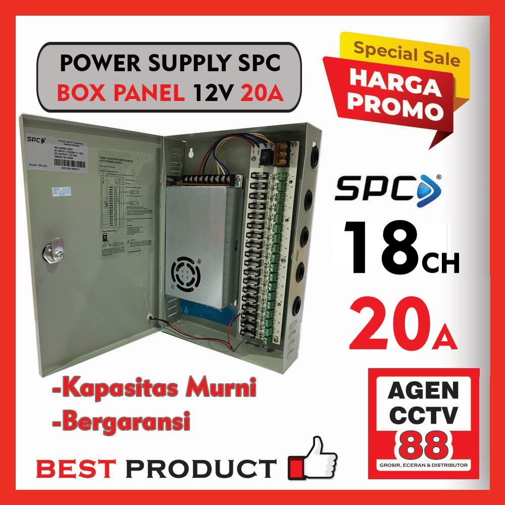 Power Supply PSU Box Panel SPC DC 12V 20A Murni Adaptor CCTV 18CH