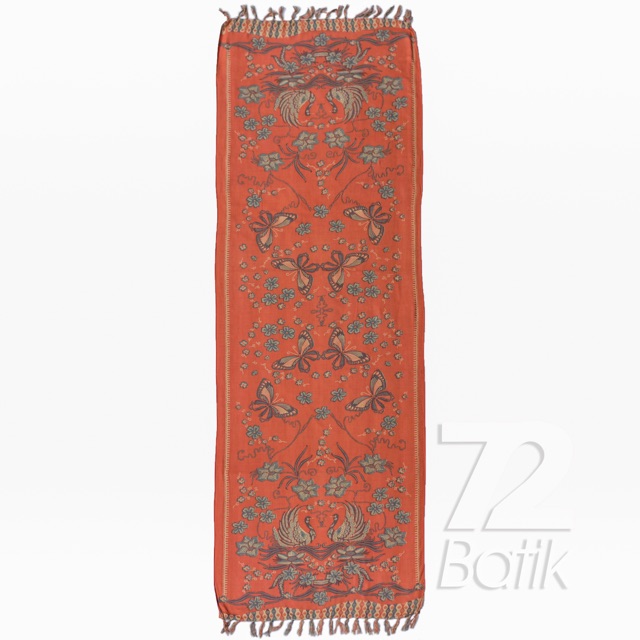 SYAL BATIK SCARFT PREMIUM MOTIF ANGSA KUPU KUPU ORANGE ORANYE 727050 CAP 72