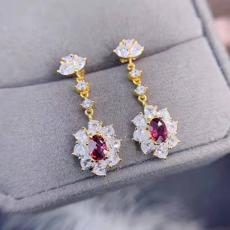 Anting Gantung Panjang Lapis Emas 18k Dengan Batu Ruby Mozambique Untuk Wanita