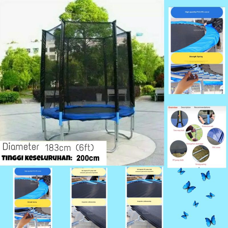 Trampoline 6feet (1.8m) 8feet (2.4m) Trampolin with Safety Net Sport Kids Adult T200cm mainan anak dan dewasa Torpedoline Kualitas premium