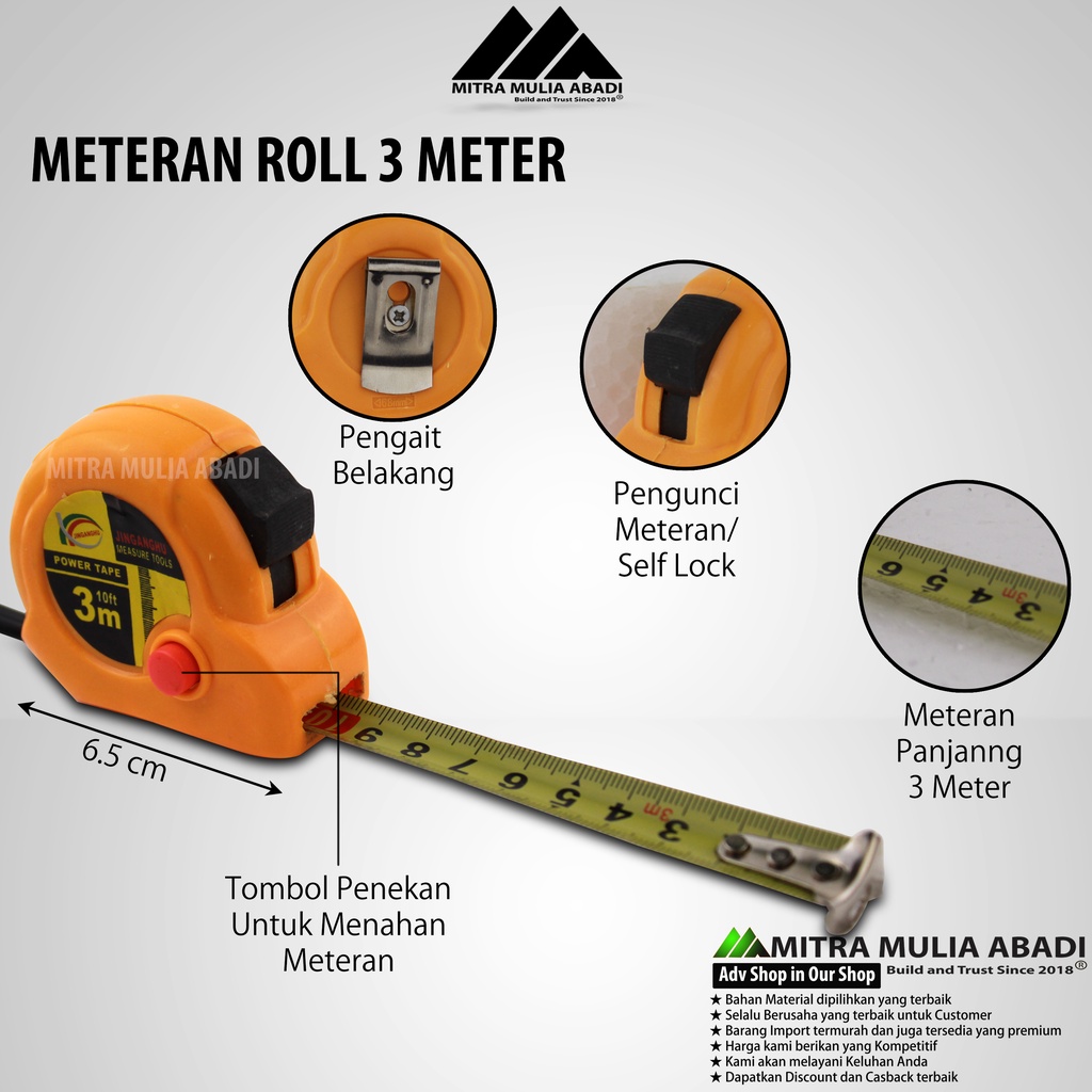 Meteran 3 Meter Murah | Meteran Tukang Bangunan Tape Measuring