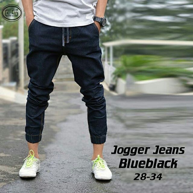 CELANA PRIA MODEL SEKARANG Jogger Jeans Blue Black Garment / Celana Joger Jeans Biru Hitam Garmen