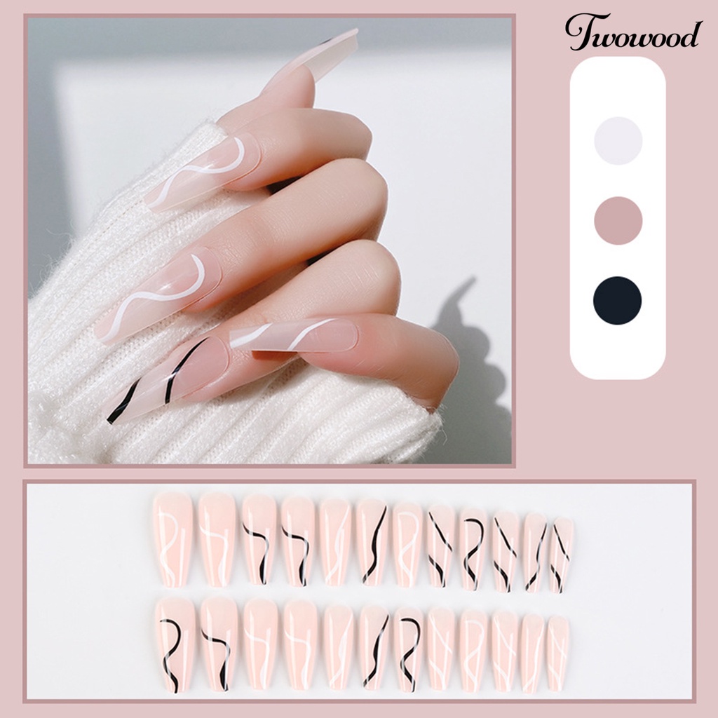 Twowood 1 Set Kuku Palsu Full Cover Bisa Dilepas Dengan Lem Untuk Manicure / Nail Art