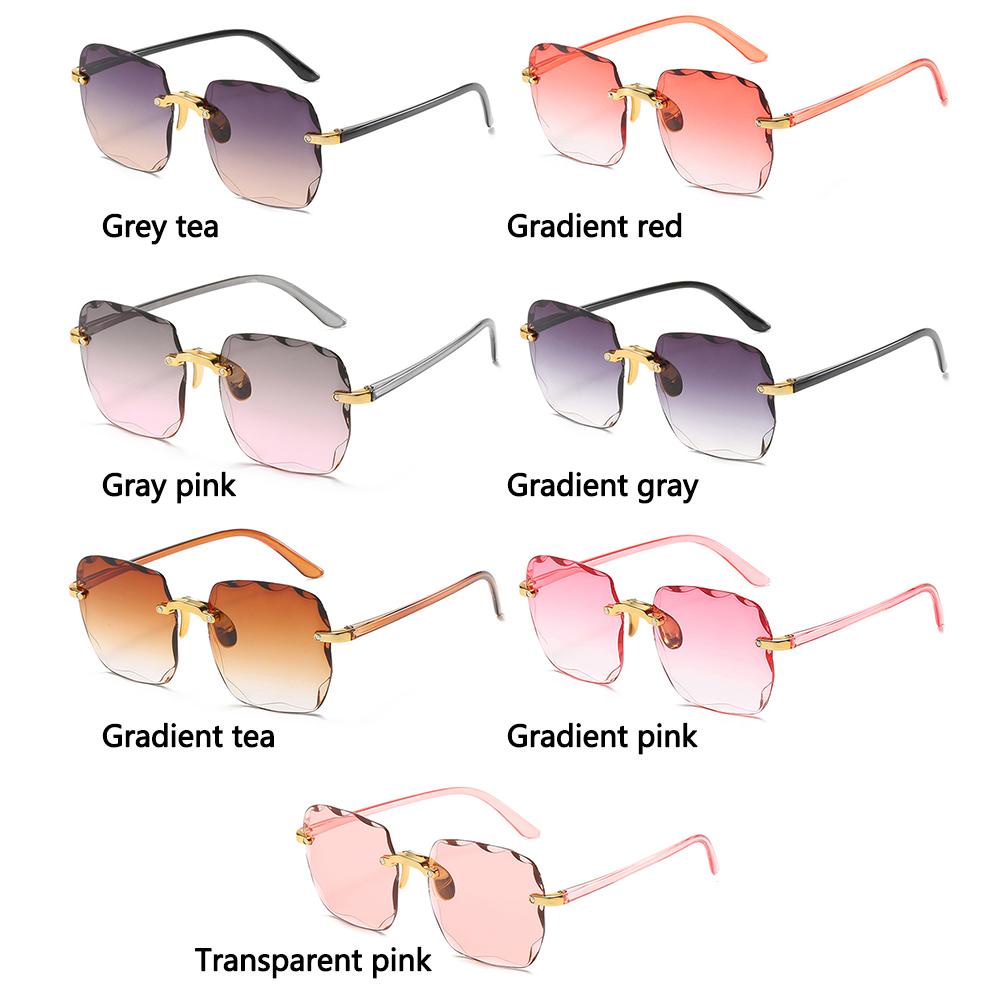 R-flower Square Rimless Sunglasses Untuk Wanita Berwarna UV400 Gradient Sun Glasses Eyewear