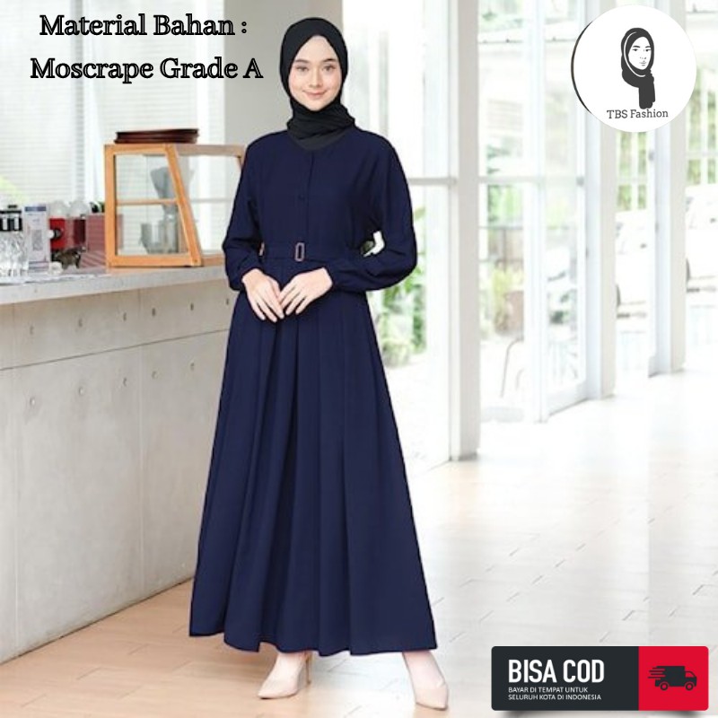 Baju Gamis Atasan Wanita Cewek Remaja Terbaru Bahan Moscrepe Adem Halus Model Modern Berkualitas Premium Quality Casual Acara Formal Kondangan Lebaran 2022 Bisa COD-Navy & Belt