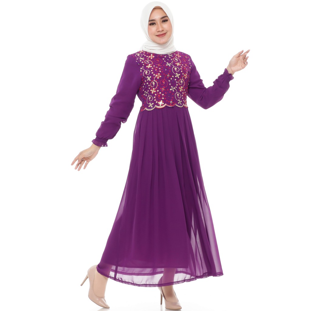 Gamis Wanita Warna Ungu Model Elegan untuk Acara Formal