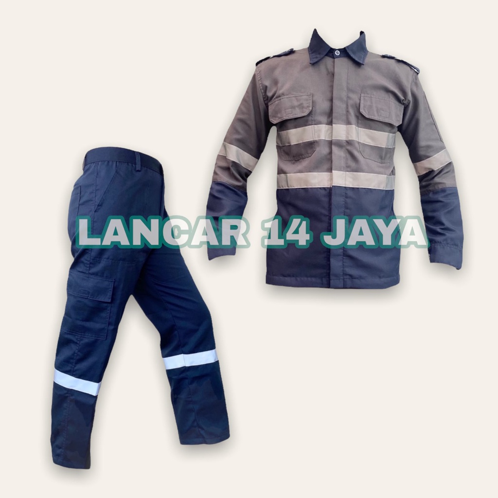 Kemeja Kombinasi / Kemeja Safety Lengan Panjang Kombinasi / Wearpack / Katelpak Safety Skotlet / Atasan Kemeja Kerja / Atasan Katelpak Panjang