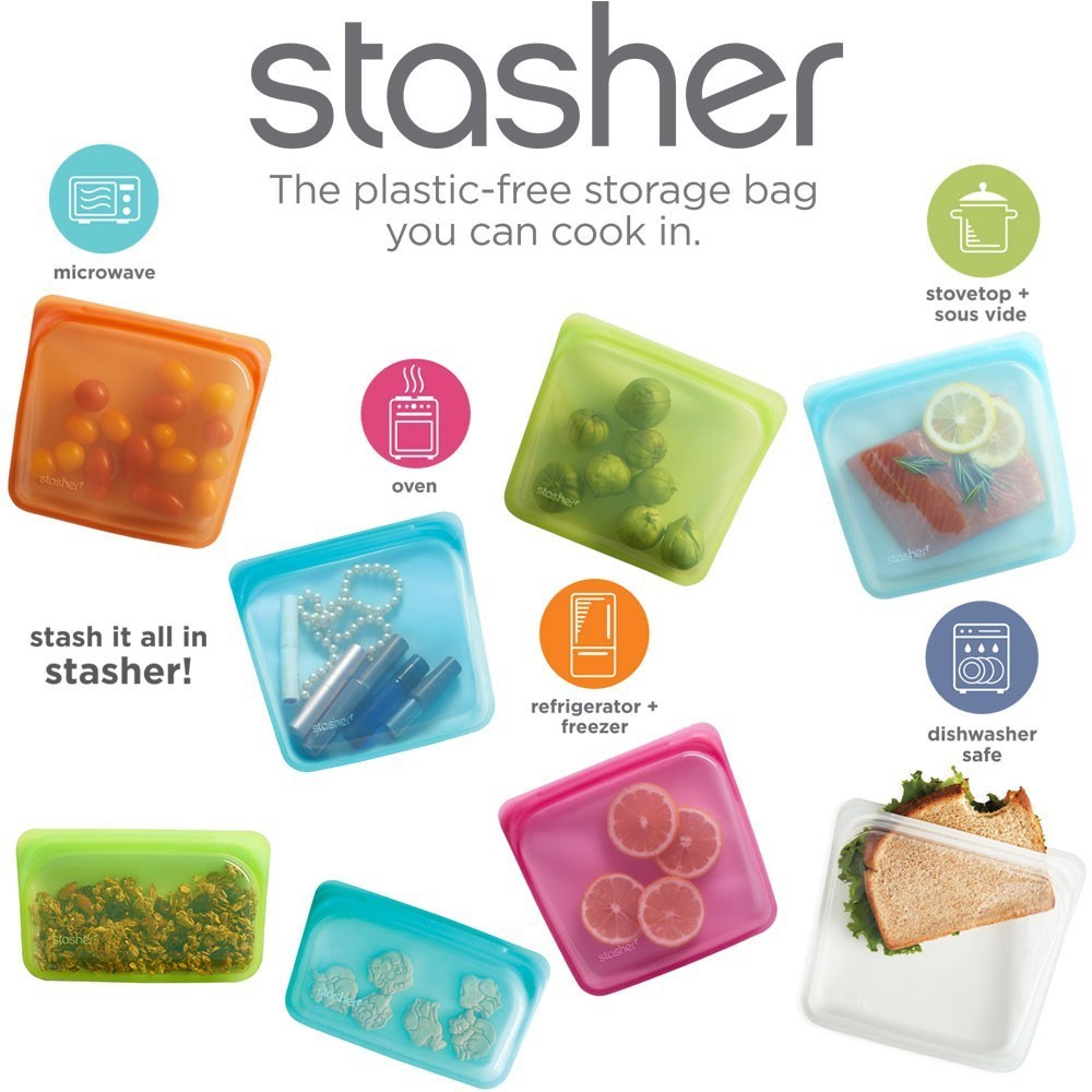 ORIGINAL Stasher Bag Silicone Pouch Tas Kantong Silikon Wadah Isi Ulang Aman Buat Makanan