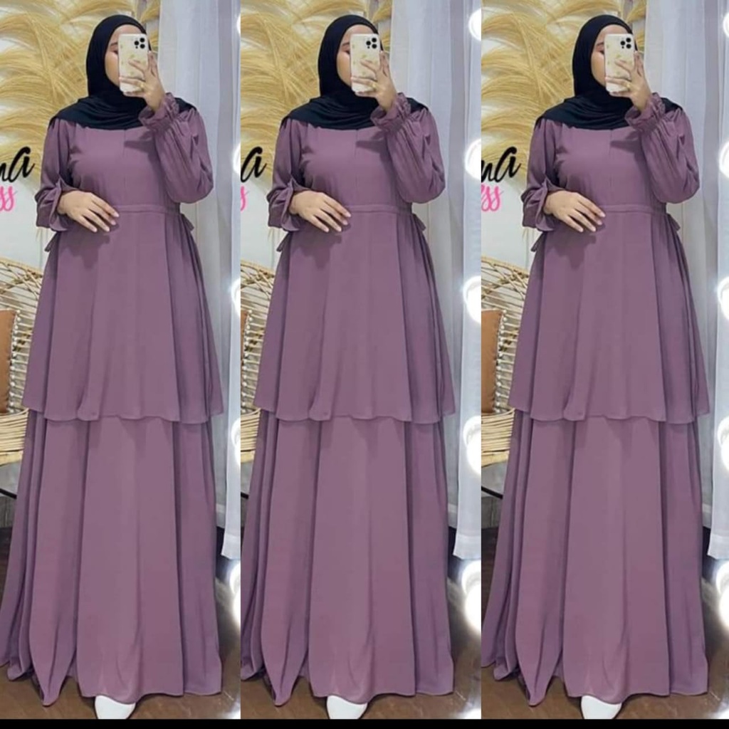 serena maxi gamis malasya ceruty bebydoll/gamis ceruty bebydoll susun/ gamis ceruty bebydoll terbaru