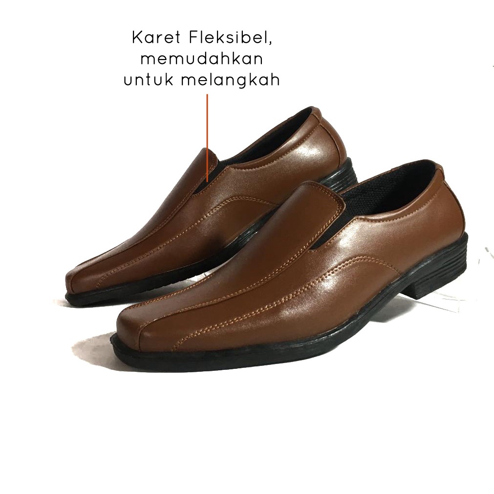 Sepatu Kerja Kantoran Pria Laki-laki Dewasa Formal Bahan Synthetic Leather / Sepatu Pantofel Fantofel Murah Simpel dan Elegan Warna Coklat