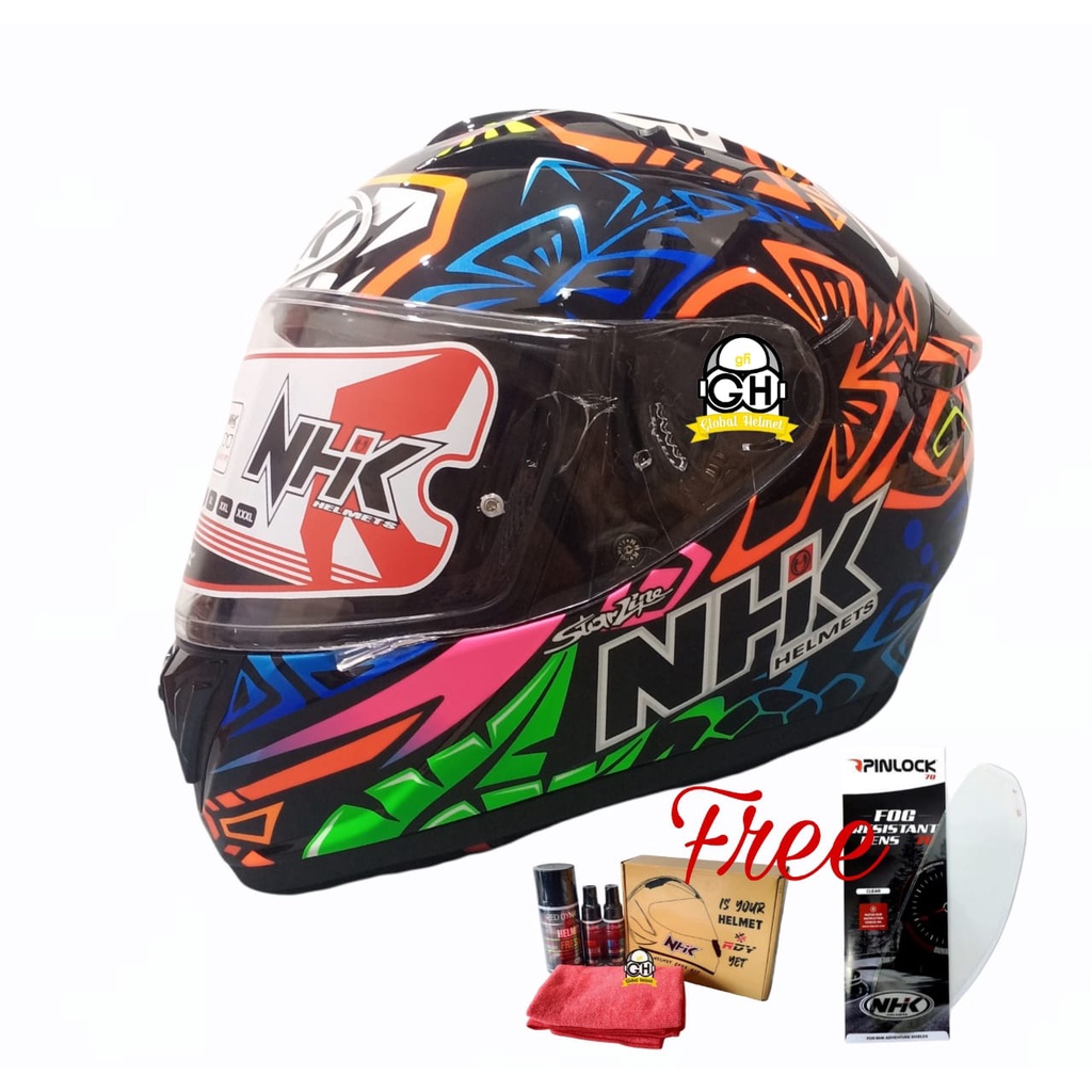 NHK HELM GP PRIME DDRING REMY TRIBE #2 BLACK GLOSSY DOUBLE VISOR + INCLUED PAKET PEMBERSIH HELM