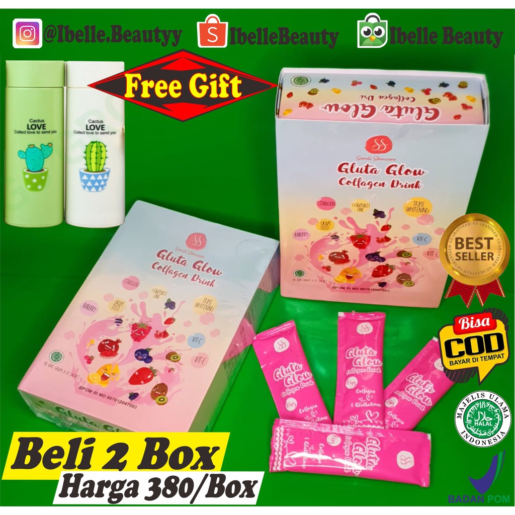 GLUTAGLOW Collagen Gluta Glow Drink SondiShop Pemutih Kulit BPOM Gluta Glo Collagen Colagen Kolagen