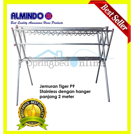 Jemuran Stainless Tebal dan Kokoh Panjang 2 M 9 Palangan Hanger