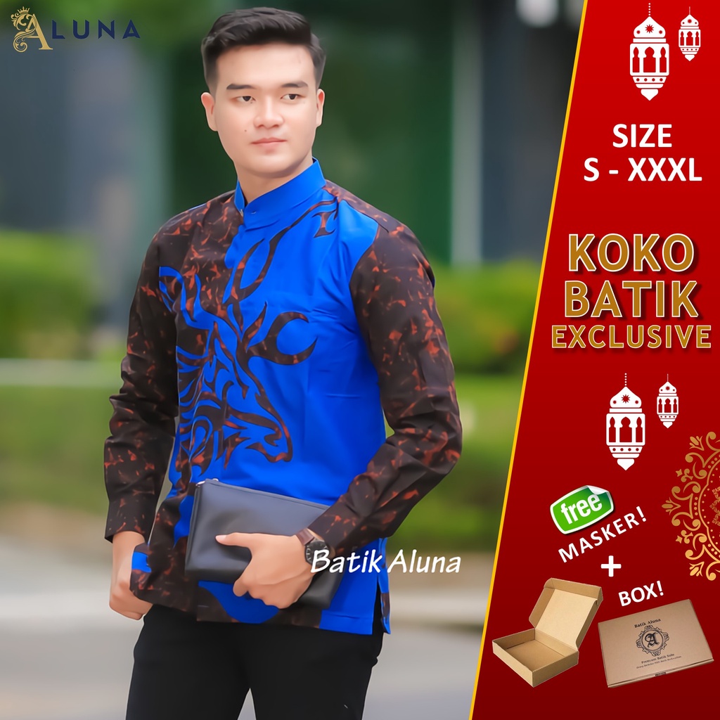 Aluna Exclusive Baju Koko Pria Dewasa Kurta Pakistan Motif Batik Baju Muslim Lengan Panjang Terbaru Good Quality Katun Premium MBA 004