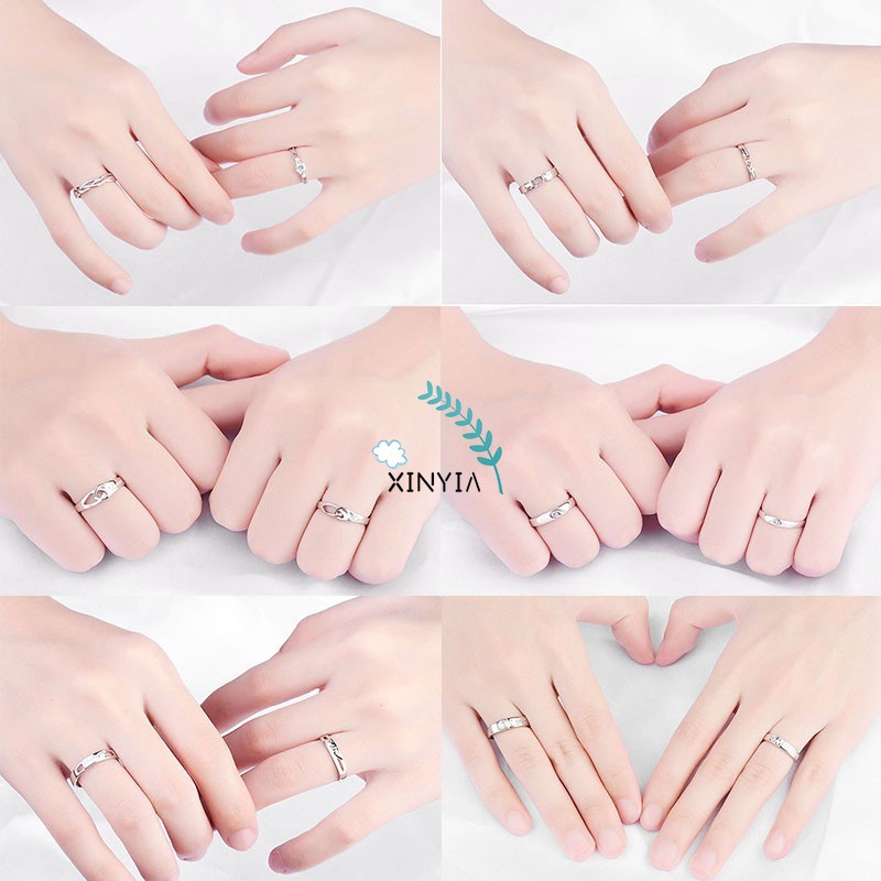 2 Pcs 925 Silver Cincin Tunangan/nikah/kawin Berlian Mode Wanita Cincin Pasangan Couple Rings